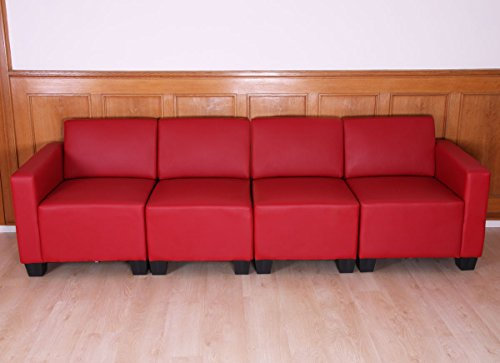 Mendler Modular 4-Sitzer Sofa Couch Lyon, Kunstleder - rot