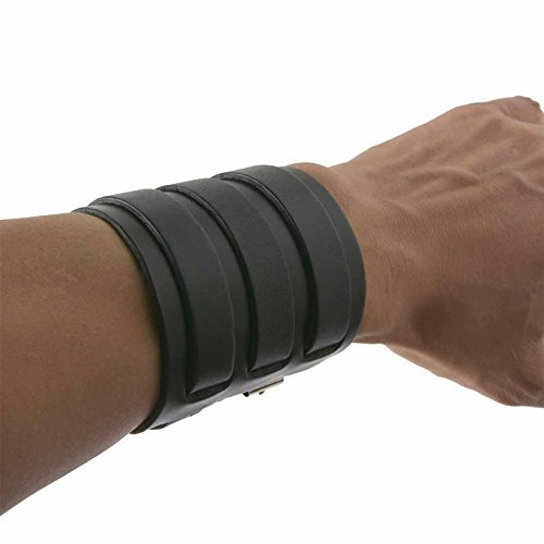 hzman correa ancha Triple de piel negro Cuff Wrap Gauntlet pulsera hebilla cierre brazo Armor Cuff por hzman