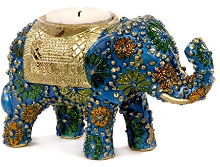 Goodwill?: R?sine et tissu Floral indien Bleu et or ?l?phant Bougie chauffe-plat
