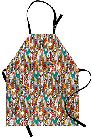ABAKUHAUS Hund Kochschürze, Hipster Bulldog Mops, Unisex-Küchenlätzchen mit verstellbarem Hals für Kochen Gartenarbeit, 67 cm x 80cm, Mehrfarbig Türkis