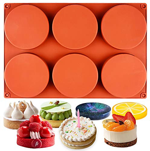 Molde de silicona para hornear de disco redondo de 6 cavidades, 4 pulgadas, bandeja circular de resina epoxi, pastel de chocolate, pastel de crema, tarta, magdalenas, sándwiches, huevos, utensilios