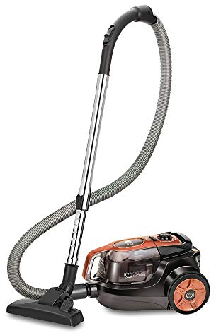 MPM MOD-25 Beutelloser Zyklon-Staubsauger, mit Zubehör, 1,1 Liter, leise, einfache Reinigung, 9 Meter Kabel, 750W, Schwarz/Orange, 750 W, 1.1 liters