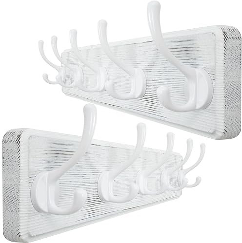 WEBI Garderobenleiste mit 5 Haken,Garderobenhaken,Wandgarderobe Holz,Kleiderhaken Wand,Hakenleiste Garderobe,Jackenhalter Wand für Mäntel,Jacken,Weiß,2 Stück