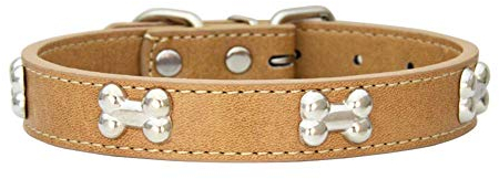 Mdurian Echtes Leder Metallknochen Nieten Hundehalsband Sichere und Bequeme verstellbare Halsbänder für kleine mittelgroße Hunde, (S, Kaffee)