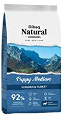 Dibaq Natural Moments Puppy Medium: Huhn und Truthahnfutter für Hunde, speziell für Welpen mittlerer Rassen, 100% natürliche Inhaltsstoffe, 15 kg.