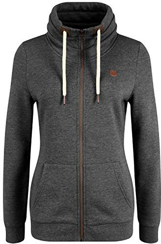 OXMO OXVicky Sweat Zip-Jacke Damen Sweatjacke Sweater Pullover mit Tubekragen Kängurutasche Reißverschluss Regular fit, Größe:S, Farbe:DAR GREY M (798288)