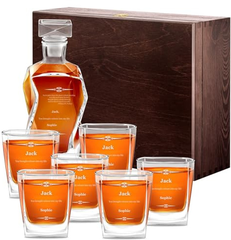 Maverton Classic Curve Whiskey Decanter Set of 6 Glasses, Acknowledgement | You can Personalise Tumblers as Gift, 700 ml Universal Carafe