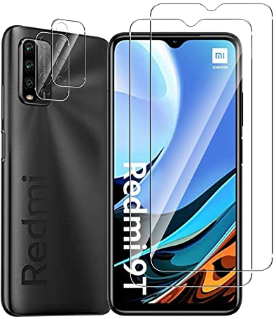 GEEMEE para Xiaomi Redmi 9T Protector de Pantalla +Protector de Lente de cámara,【2 Pack + 2 Pack 】 Cristal Templado Película Vidrio Templado 9H Alta Definicion Screen Protector