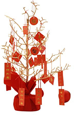 VALICLUD Geldbaum Feng Shui Glücksbaum mit Glücksbringer Anhänger Glück Bonsai 50cm Pfennigbaum Reichtum Tischbaum Deko für Home Shop Büro Chinesische Neujahr Ornamente