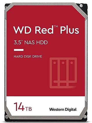 WD Red Plus 14 To Disque dur Interne 3.5 dédié NAS, 7200 RPM Class, SATA 6 GB/s, CMR, 512MB Cache, Garantie 3 ans
