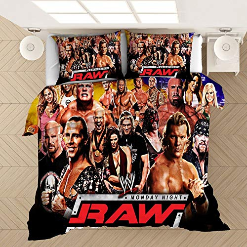 NICHIYOBI World Wrestling Entertainment WWE Bettbezug Bettwäsche Set - Bettbezug und Kissenbezug,Mikrofaser,3D Digital Print dreiteiliger Bettwäsche (2,SK 260x220cm)