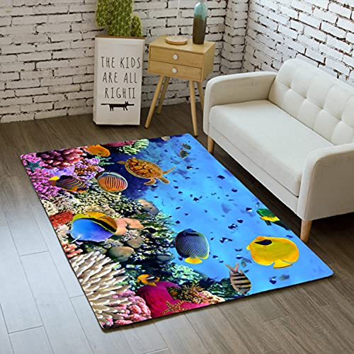 Cartoon Kinderspielplatz Teppich 3D Meerestiere Delphin Meeres Schildkröte Fisch Korallen Teppich Rutschfester Kinderzimmer Krabbelmatte Wohnzimmer Großer Dekorativer Teppich (Bunt 1,100x150 cm)
