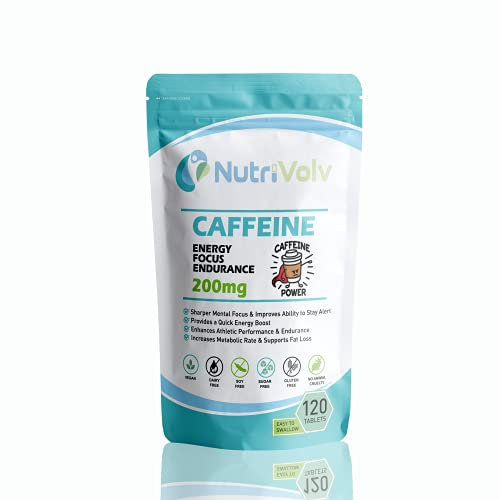 Caffeine 200mg Tablets For Energy Boost, Mental Focus, Alertness, Weight Loss & Increase Workout Performance | Vegan