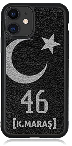 aina Kompatibel mit iPhone 12 Pro Hülle Leder Case Schwarz Türkei Flagge 46 K. Maras Lederhülle Cover Türkiye Handyhülle