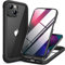 Miracase Compatible with iPhone 13 mini Case 5.4 inch, [Glass Screen Protector] Full Body Rubber Bumper Case Cover (Black)
