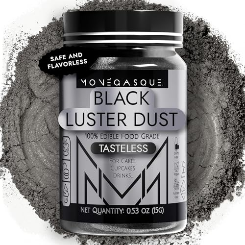 MONÉGASQUE Black Edible Glitter for Drinks 15g – Edible Glitter for Cakes - Black Luster Dust for Drinks & Cocktail Shimmer - Lustre Dust for Cakes, Drink, & Cocktails - Food & Cake Decorations Spray