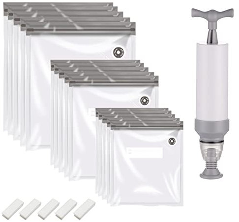 Marooma Vacuum Sealer with Hand Pump,15 Pcs Sous Vide Bags Food Vacuum Sealer Bags 3 Sizes Reusable Vacuum Sealer Bags Vacuum Food Bags for Food Storage,Gray