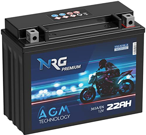 NRG Y50-N18L-A AGM Motorrad-Batterie 12V 22Ah 52012 52016 ersetzt 20Ah 21Ah