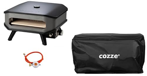 Cozze by Ezooza - Horno de pizza a gas de 13 , con termómetro, piedra para pizza, gas, ajustable hasta 400 grados, con piedra refractaria de 34 x 34 cm, portátil con cubierta