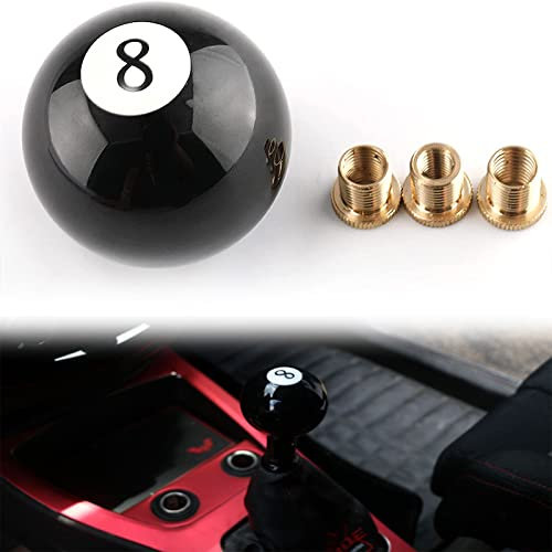 Schaltknauf schwarz rund Ball Typ Universal für manuelle Automatikfahrzeuge mit 3 Adaptern (Billard 8 Ball)