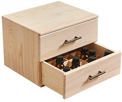 Aufbewahrungsbox Für Ätherische Öle Aus Holz, Für 60 5-15-ml-Flaschen Für Ätherische Öle, Diffusor-Vitrine Für Ätherische Öle,mit 2-lagigen Schubladen (S : 60)