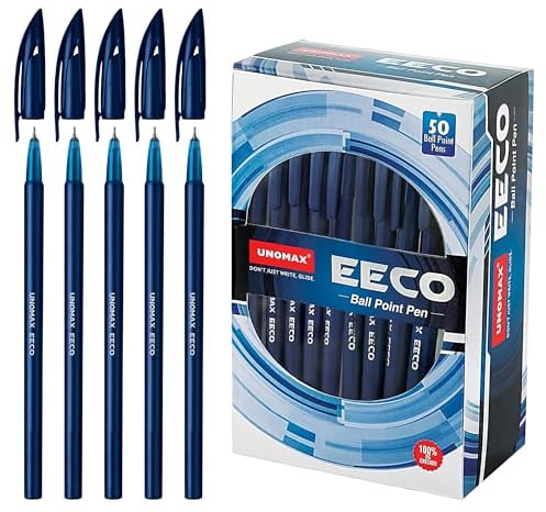 UNOMAX Eeco Blue Barrel Hochwertiges Kugelschreiber Set - kugelschreiber 50 stück 0.7mm - Wesentliche Büro Gadgets & Schule Zubehör - Langlebiges Stifte Set für Study Essentials