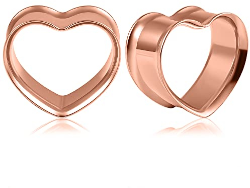 Vankula Ohr Flesh Tunnel Double Flared Plug Herz Edelstahl Ohrpiercing Gestreckte Schmuck für männer damen 12mm(1/2) Roségold