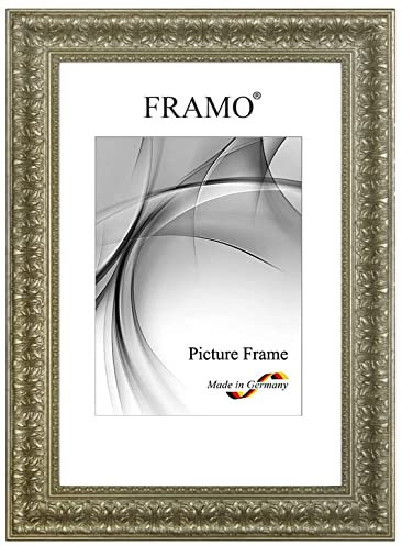 FRAMO Barock Bilderrahmen Barock Rokoko 33 x 47 cm aus Massivholz | Alt-Silber | Farbe/Größe wählbar | Retro Vintage Antik Rahmen N°095