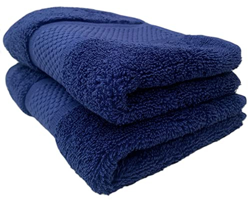 Sue Rossi Guest Towels 30 x 50cm Set Of 2, Organic Turkish Combed Cotton, 600gsm Thick, Soft & Absorbent Bathroom Or Kitchen Small Hand Towel, Face Cloth (Navy Blue, 2)