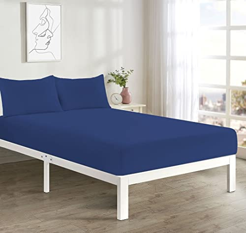 INSAFIANS Easy Care NON IRON 4FT SMALL DOUBLE Fitted Sheet Polycotton Bed Mattress Cover & PILLOW PAIR (Royal Blue 4FT)