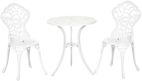Outsunny 3 Pcs Aluminium Bistro Set Dining Table Chairs Antique White | Garden Furniture, Outdoor Seat, Patio Seater