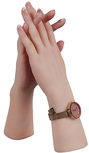 EQAIWUJIE Silikon Hand Lifesize Female Mannequin Hand Display Jewerly Display Art Sketch mit Nagel (A Paar, bräunen)