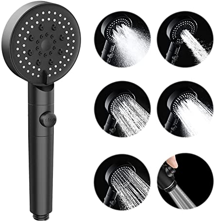 GEFIRE Pommeau de Douche à Main Haute Pression à 5 Modes avec Interrupteur de Pause Marche/Arrêt, Pommeau de Douche, Buses Anti-obstruction, Pulvérisateur de Pommeau de Douche à Main (Noir)