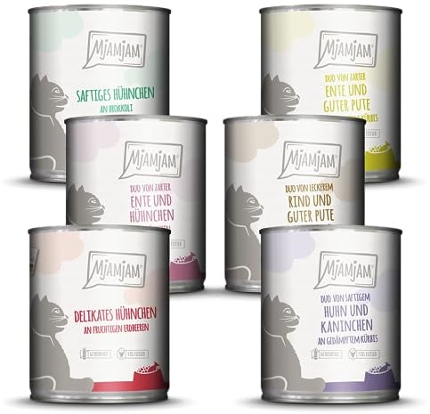 MjAMjAM - Premium Nassfutter für Katzen - Mixpaket 6 für deine Katze, 6er Pack (6 x 800 g), getreidefrei mit extra viel Fleisch