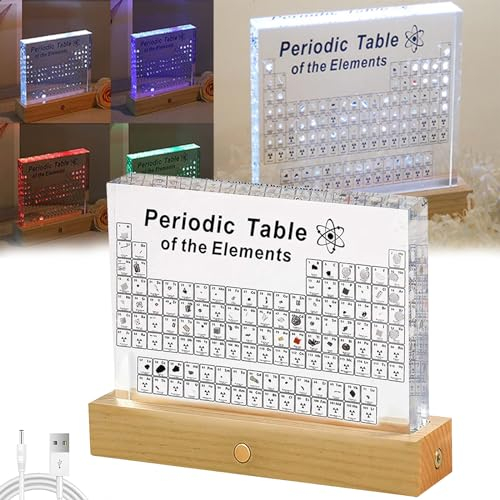 Periodensystem der Elemente mit LED-Lichthalter, Periodensystem Acryl, Periodensystem Echte Elemente, 83 Elements, Perioden System of Elements Real, Student Geschenk, Geschenk für Chemiker