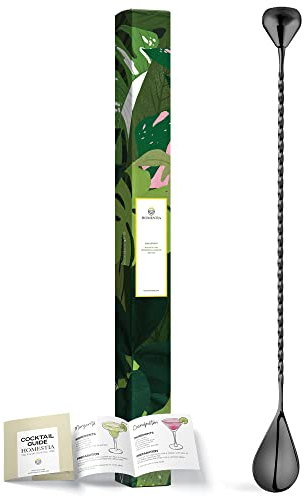 Homestia 2-in-1 Bar-Stößellöffel, Cocktail-Rührstäbchen + Obstzerkleinerer für Getränke, 30,5 cm, 304 Edelstahl, Barlöffel, spiralförmiger langer Griff, Cocktaillöffel, Schwarz