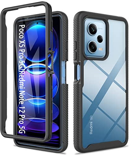 ESTH® Hülle für Xiaomi Poco X5 Pro 5G/Redmi Note 12 Pro 5G 360 Grad Vollschutz Handyhülle Stoßfest Kratzfeste Staubdicht Klar Case Outdoor Panzerhülle mit Displayschutz und PC Bumper, Schwarz