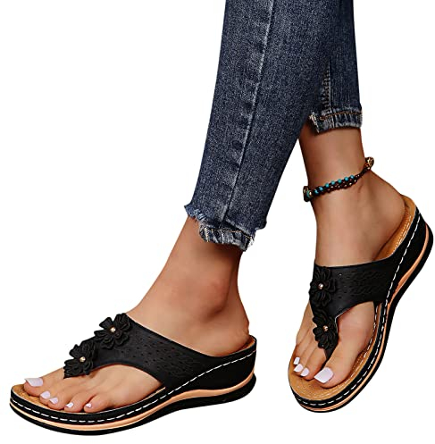 Damen-Zehentrenner Elegant Plateau Beach Flipflops Sandalen Pylomo Leder Flach Flache Pantoletten Zehentrenner Weite H Orthopädische Sport Barfuß Sommersandaletten Frauen Schuhe