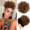 PORSMEER Hair Extensions Haarteil Dutt Haar Bun mit Elastischer Kordelzug Kurz Locken Welle Pferdeschwanz Haarteil wie Echthaar Updo Haarverlängerung zopf für Frauen (Dunkles Goldbraun)
