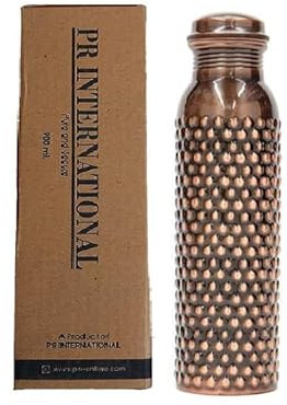PR INTERNATIONAL Pure Copper Bubble Antique Water Bottle Design with Lid 900ML
