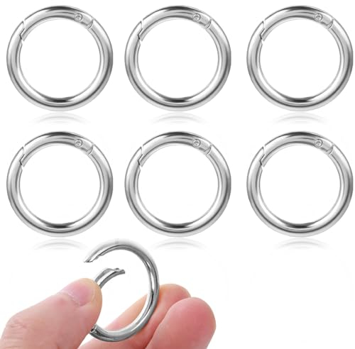 KSJEHW 6 Pezzi Scatto Molla Rotonda, Anello Portachiavi Anelli Aperti, Moschettoni a Innesco Gancio Fibbia O per Zaini, Portafogli, Bagagli Cinghie, Artigianato(Argento, 25 mm)
