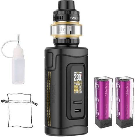 E Zigarette Starterset, Smok 230W MORPH 3 KIT mit 5 ml T-Luft Untertank und 2 * wiederaufladbaren Batterien,Leck-Proof Shisha Starter Set, Ohne E-Liquid, Ohne Nikotin (Schwarz)