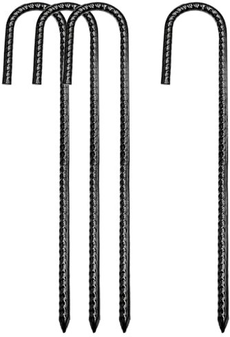 Rebar Stakes J Hook Heavy Duty Garden Stakes 12 Inch Tent Stakes Steel Ground Anchors for Chain Link Fence Camping Trampoline 4 Pcs