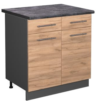 Vicco Küchenunterschrank Fame-Line, Goldkraft Eiche/Anthrazit, 80 cm, AP Anthrazit