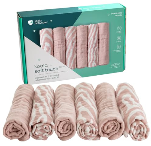 KOALA BABYCARE - Mulltücher Baby 30x30cm aus Weicher Baumwolle - Spucktücher Packung mit 6 Stück - Musselin Tuch Saugfähig und Atmungsaktiv Ideal zum Reinigen und Trocknen