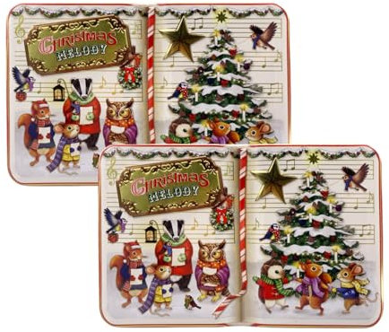 your castle 2er Set Blechdose kleine Rechteckdose Xmas Melody Keksdose Deko Box für Weihnachtskekse Schokolade-Pralinen Aufbewahrung, Volumen: 400 ml, Maße: 14,5 x 9 x 5 cm