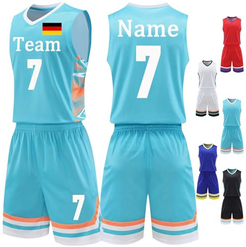 BROKANER Benutzerdefiniert Trikots Kinder Erwachsene Basketball tshirt & Shorts 2 Teiliges Set Name Nummer Team Logo Personifizieren Basketball Trikots