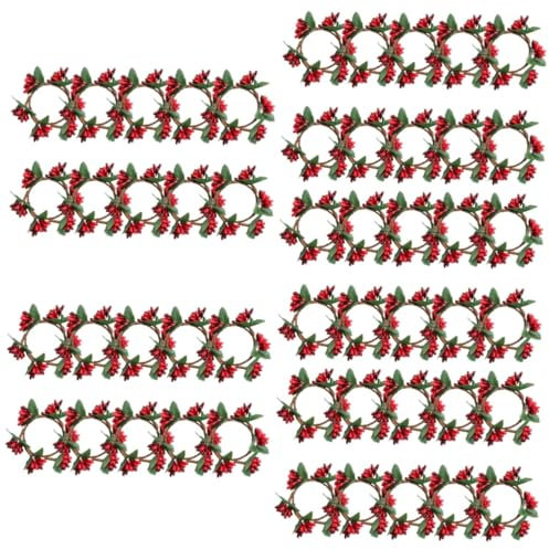 TOPBATHY 50 Stück Kerzenring Kleine Türverzierungen Weihnachtskerzenhalter Dekorative Beerenringe Stumpenkerze Weihnachtsdekoration Weihnachtliche Votivkerzenhalter Kerzenkranz Plastik Rot