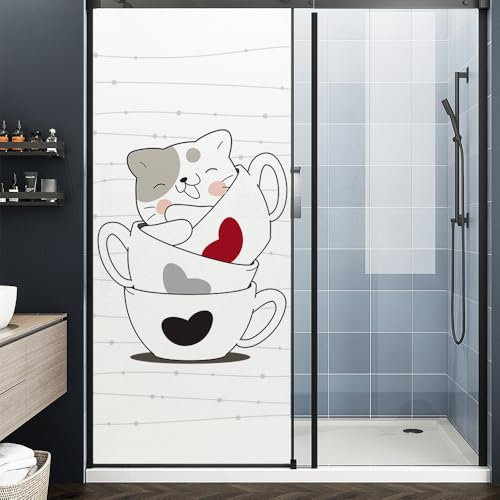 Milchglasfolie Graue Rote Katze Fensterfolie Schlafzimmer Fenster Sichtschutzfolie Milchglasfolie Selbstklebend Fenster Klebefolie Fenster Sichtschutz Folie für Fenster Fensterfolie Bad 50x100cm/1 Pcs