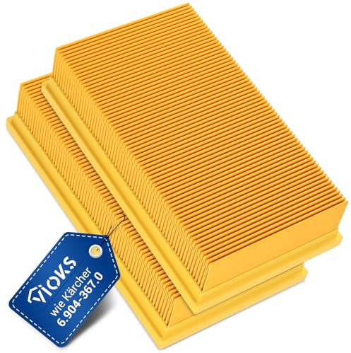 VIOKS Lot de 2 filtres à lamelles plats de rechange pour aspirateur Kärcher 6.904-367.0 - Jaune - Pour aspirateur Kärcher NT 30/1 Tact Te L Eco & NT 35/1 Ap Te, NT 55/1, NT 361, NT 561 & Bosch GAS